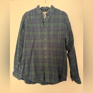 LL Bean Men's Button-Down Flannel Shirt - Green & Blue Plaid